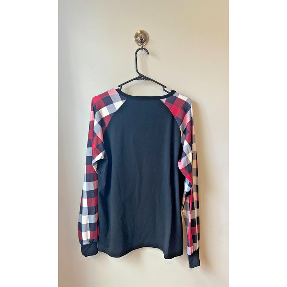 Cutematchy Men's Long Sleeve Red/Black Plaid Reindeer Pajama Top, Size Medium - Picture 4 of 5